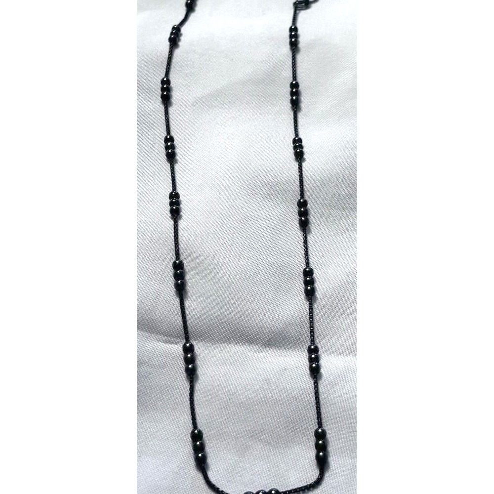 Gunmetal Box Chain Long Strand Necklace with Black Bead Accents Minimalist Style